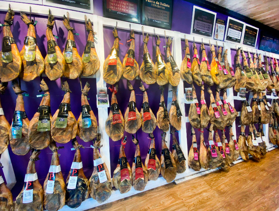 Jamones y Paletas Colgada Tienda Agramunt EL Porquero